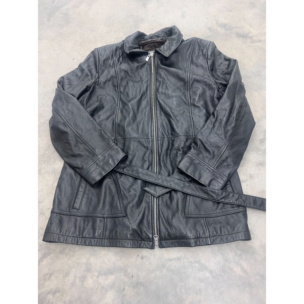 Wilsons Leather Jacket Mens 47" Chest‎ Black Leather Belted Full Zip Collared